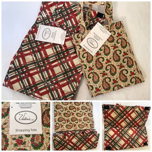 Gift Bags Valerie Parr Hill Shop Tote Roling Blue Snowman Christmas Plaid LOT 6 - Picture 6 of 11